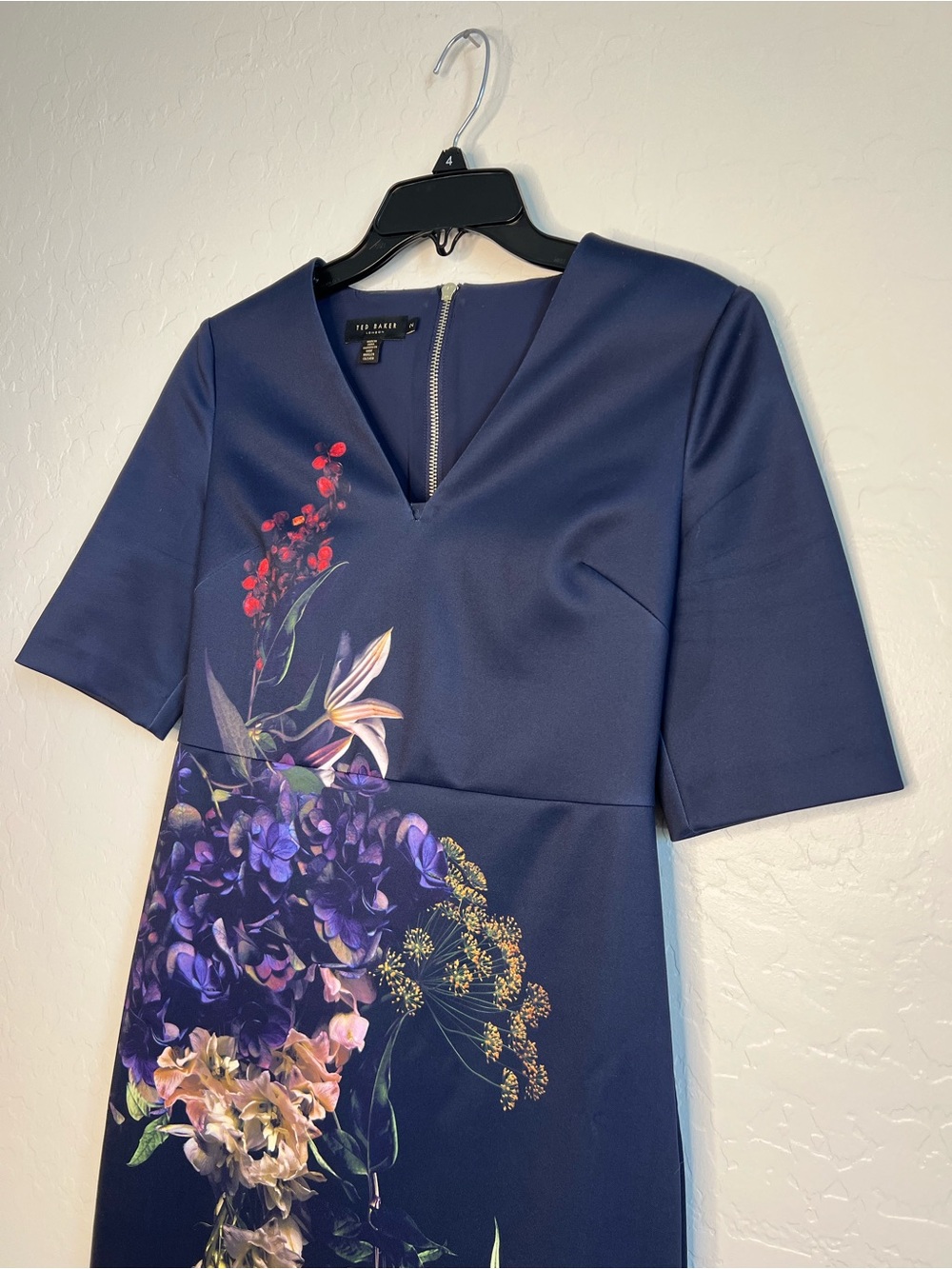 Ted Baker Navy Floral Midi Dress with Multicolor Bouquet Print - Picture 4 of 9